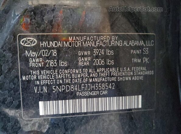 5NPD84LF7JH358542 2018 HYUNDAI ELANTRA Black Вид підкапотного простору