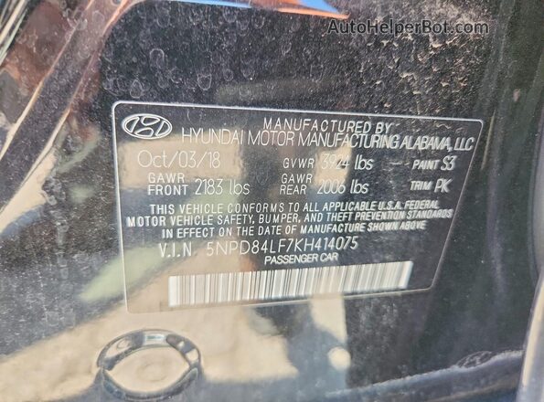 5NPD84LF7KH414075 2019 HYUNDAI ELANTRA Черный Вид подкапотного пространства