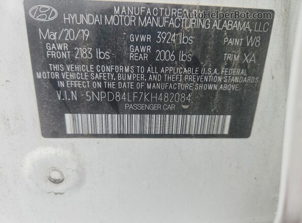 5NPD84LF7KH482084 2019 HYUNDAI ELANTRA White Շարժիչի բաժամունքի տեսք