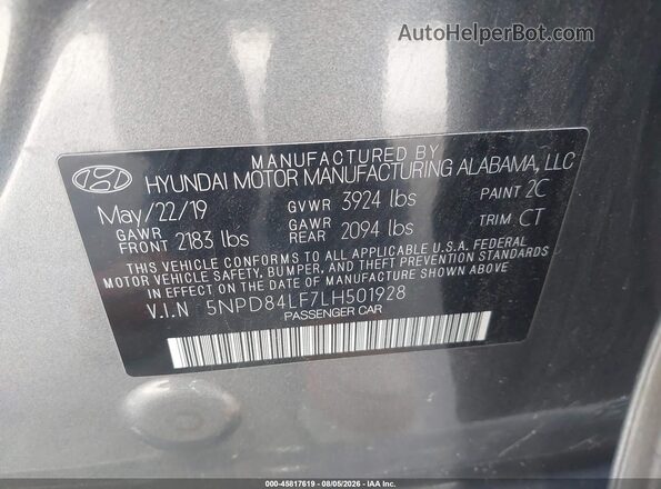 5NPD84LF7LH501928 2020 HYUNDAI ELANTRA Gray Vista del compartimento del motor
