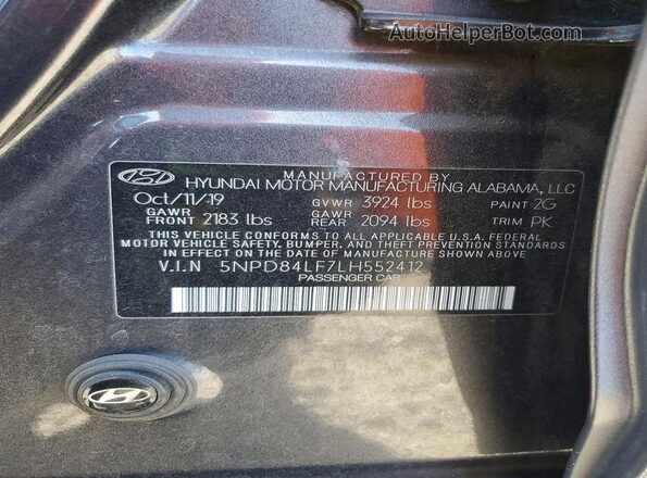5NPD84LF7LH552412 2020 HYUNDAI ELANTRA Charcoal VIN կոդի պիտակի տեսք