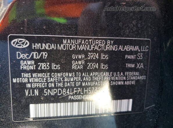 5NPD84LF7LH573213 2020 HYUNDAI ELANTRA Black Շարժիչի բաժամունքի տեսք