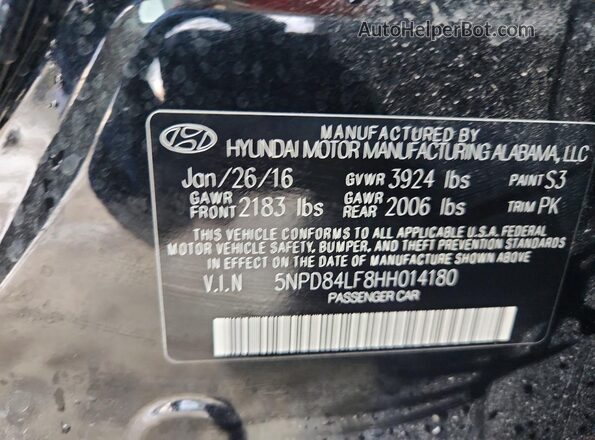 5NPD84LF8HH014180 2017 HYUNDAI ELANTRA Black VIN կոդի պիտակի տեսք