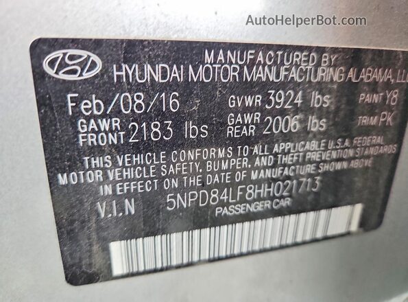 5NPD84LF8HH021713 2017 HYUNDAI ELANTRA Silver Շարժիչի բաժամունքի տեսք