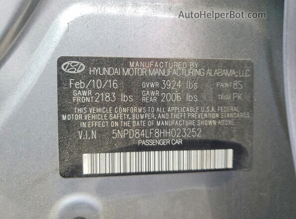 5NPD84LF8HH023252 2017 HYUNDAI ELANTRA Серебряный Вид подкапотного пространства