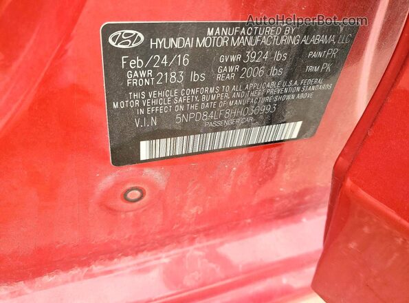 5NPD84LF8HH030993 2017 HYUNDAI ELANTRA Maroon Vista del compartimento del motor