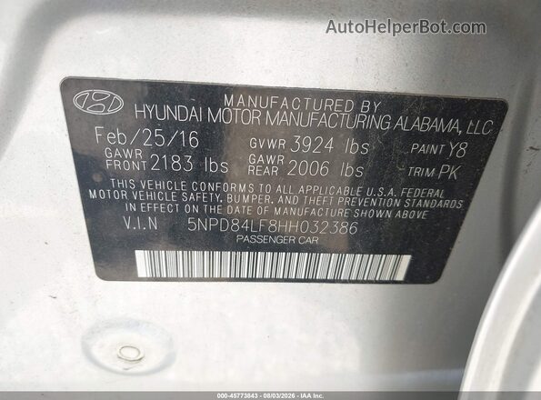 5NPD84LF8HH032386 2017 HYUNDAI ELANTRA Silver Вид підкапотного простору