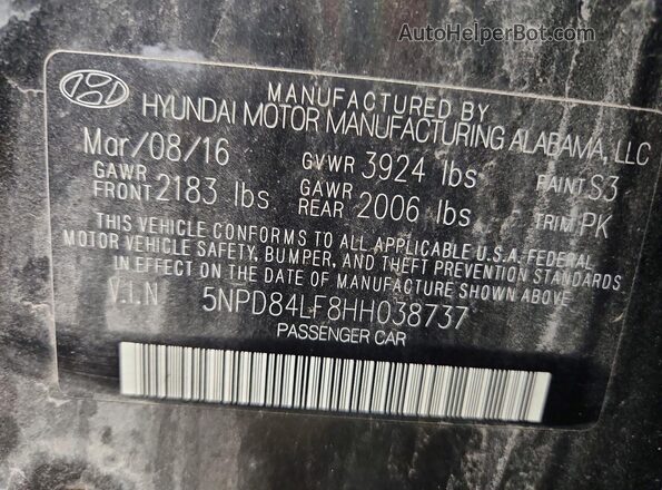 5NPD84LF8HH038737 2017 HYUNDAI ELANTRA Черный Вид подкапотного пространства