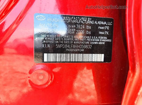 5NPD84LF8HH059832 2017 HYUNDAI ELANTRA Red Widok komory silnika