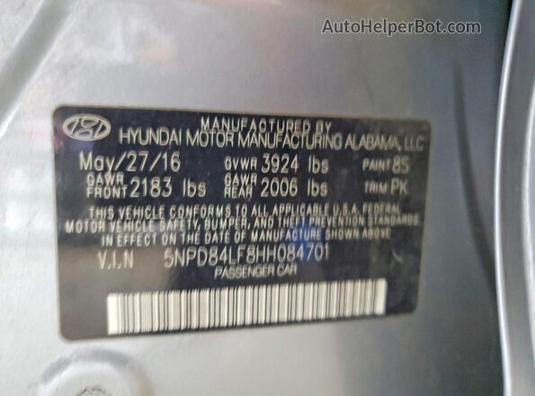 5NPD84LF8HH084701 2017 HYUNDAI ELANTRA Silver Vista del compartimento del motor