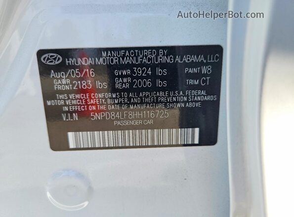 5NPD84LF8HH116725 2017 HYUNDAI ELANTRA White Vista del compartimento del motor