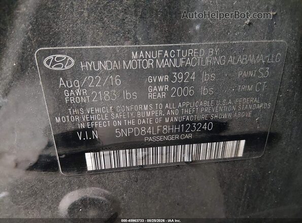 5NPD84LF8HH123240 2017 HYUNDAI ELANTRA Black Вид підкапотного простору