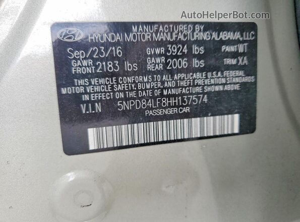 5NPD84LF8HH137574 2017 HYUNDAI ELANTRA Beige ძრავის განყოფილების ხედი
