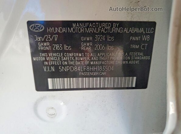 5NPD84LF8HH183504 2017 HYUNDAI ELANTRA White Շարժիչի բաժամունքի տեսք