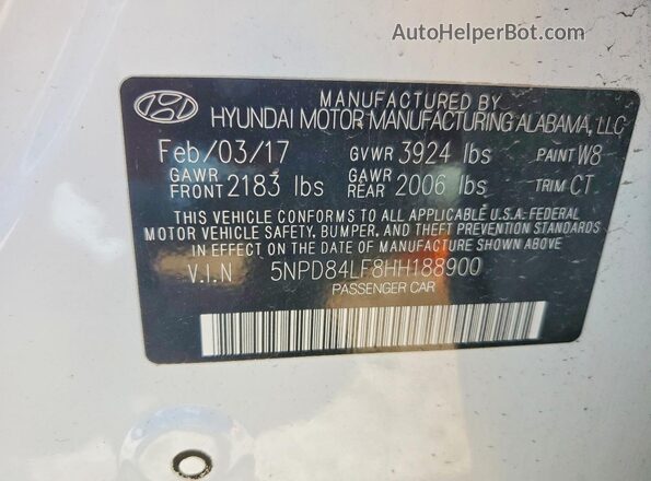 5NPD84LF8HH188900 2017 HYUNDAI ELANTRA White Շարժիչի բաժամունքի տեսք