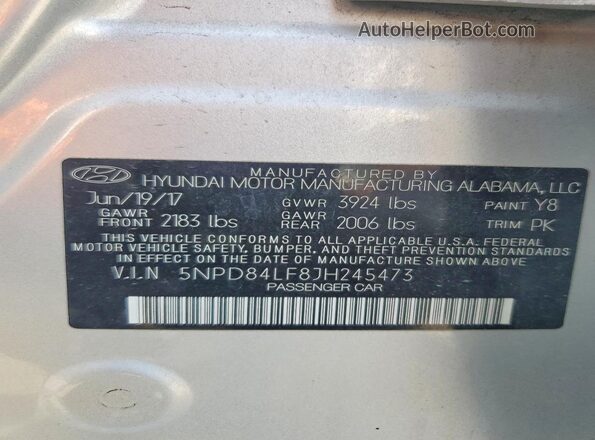 5NPD84LF8JH245473 2018 HYUNDAI ELANTRA Silver ძრავის განყოფილების ხედი