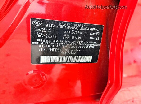 5NPD84LF8JH247479 2018 HYUNDAI ELANTRA Red ძრავის განყოფილების ხედი
