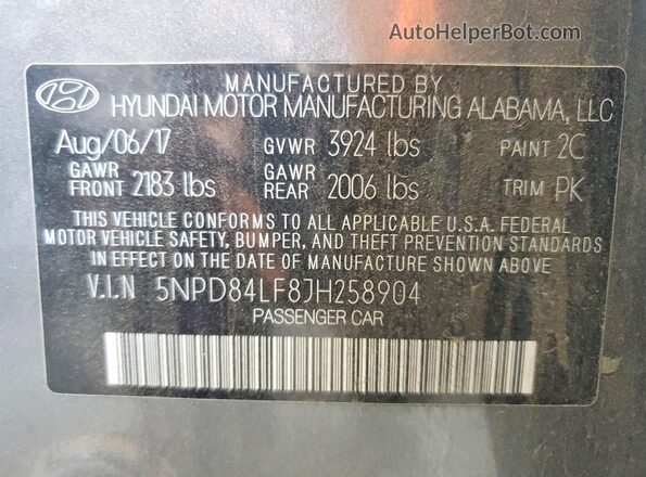 5NPD84LF8JH258904 2018 HYUNDAI ELANTRA Silver Vista del compartimento del motor