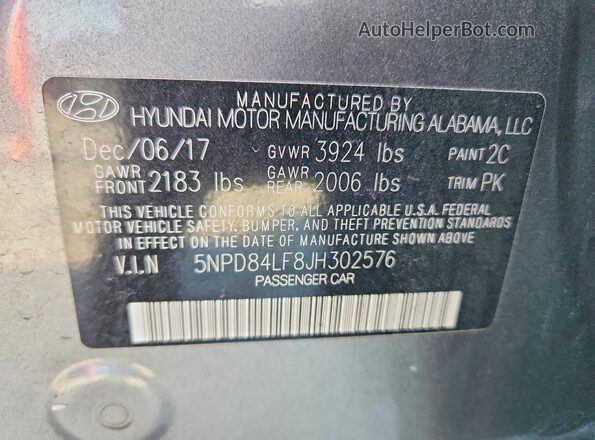 5NPD84LF8JH302576 2018 HYUNDAI ELANTRA Серый Вид подкапотного пространства