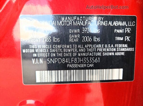 5NPD84LF8JH353561 2018 HYUNDAI ELANTRA Red Widok komory silnika