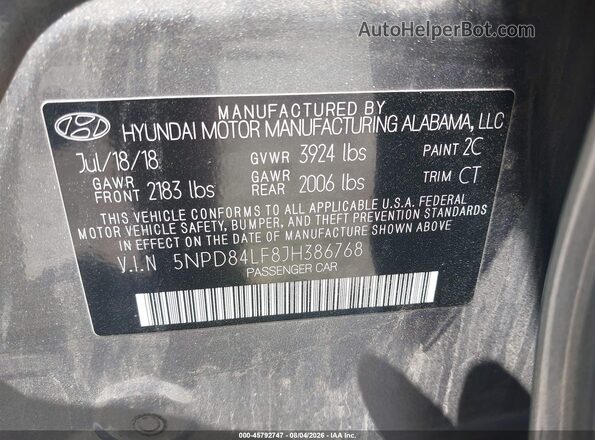 5NPD84LF8JH386768 2018 HYUNDAI ELANTRA Gray Widok komory silnika