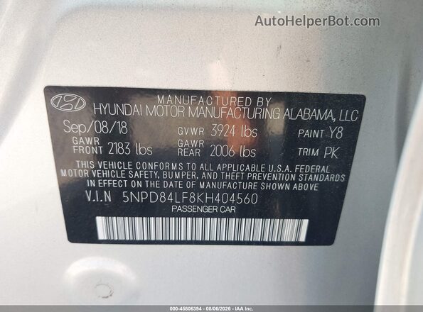 5NPD84LF8KH404560 2019 HYUNDAI ELANTRA Silver Widok komory silnika