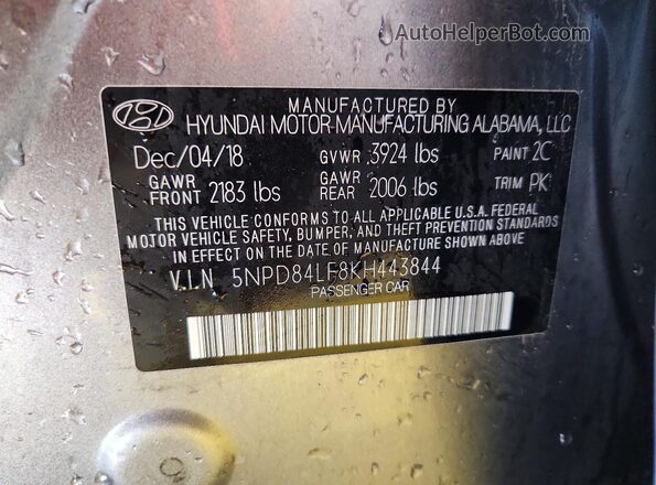 5NPD84LF8KH443844 2019 HYUNDAI ELANTRA Gray Engine compartment view
