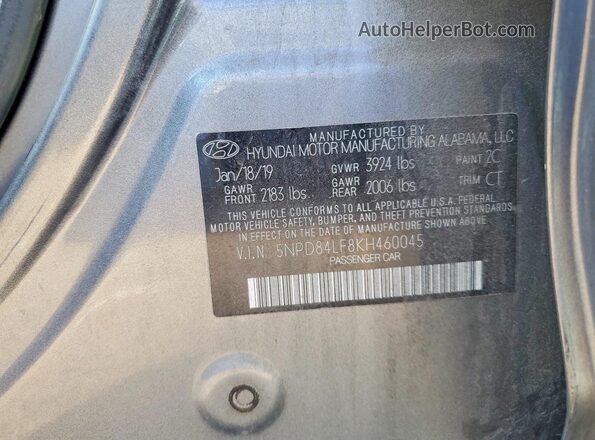 5NPD84LF8KH460045 2019 HYUNDAI ELANTRA Gray Вид підкапотного простору