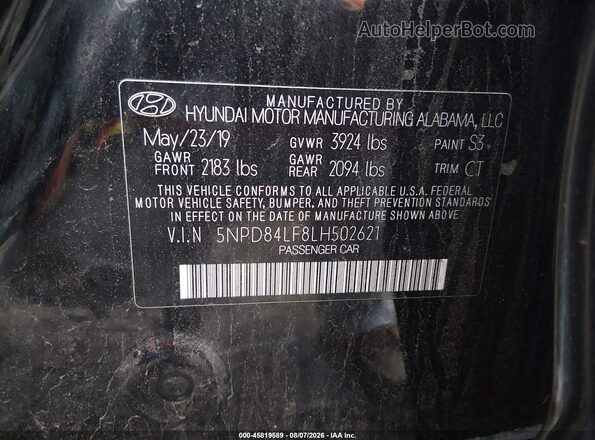 5NPD84LF8LH502621 2020 HYUNDAI ELANTRA Black Widok komory silnika