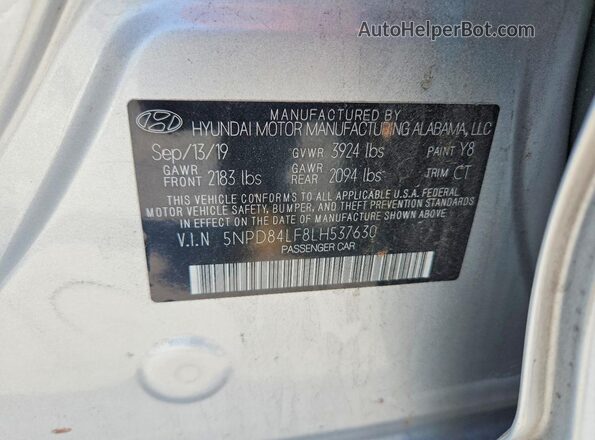 5NPD84LF8LH537630 2020 HYUNDAI ELANTRA Silver Widok naklejki z numerem VIN