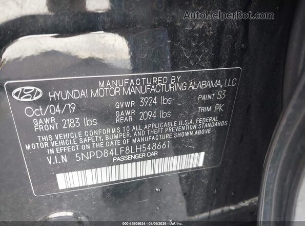 5NPD84LF8LH548661 2020 HYUNDAI ELANTRA Черный Вид подкапотного пространства