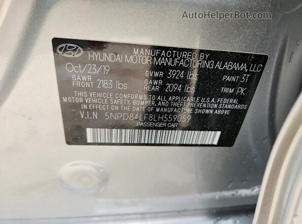5NPD84LF8LH559059 2020 HYUNDAI ELANTRA Silver Շարժիչի բաժամունքի տեսք