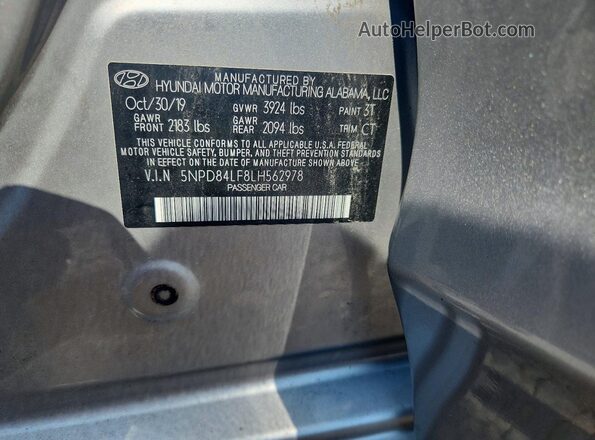 5NPD84LF8LH562978 2020 HYUNDAI ELANTRA Silver ძრავის განყოფილების ხედი