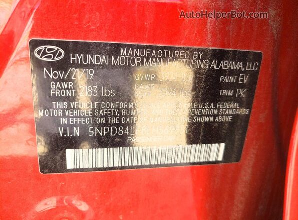 5NPD84LF8LH569851 2020 HYUNDAI ELANTRA Red Engine compartment view
