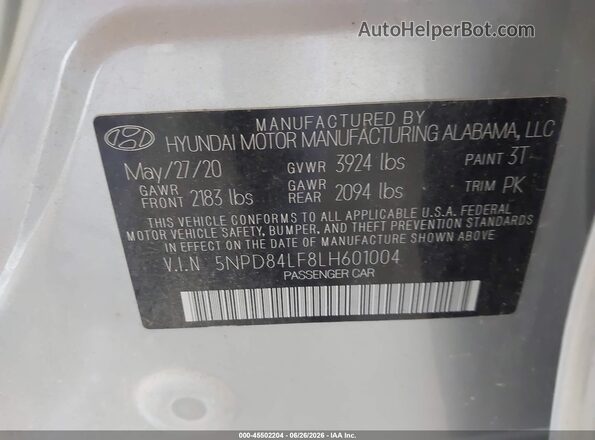 5NPD84LF8LH601004 2020 HYUNDAI ELANTRA Silver Widok komory silnika