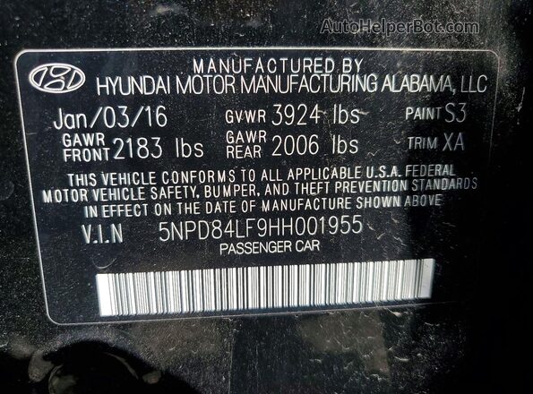 5NPD84LF9HH001955 2017 HYUNDAI ELANTRA Black ძრავის განყოფილების ხედი