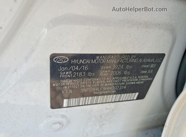 5NPD84LF9HH002314 2017 HYUNDAI ELANTRA White Շարժիչի բաժամունքի տեսք