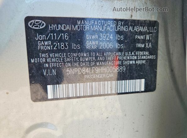 5NPD84LF9HH005889 2017 HYUNDAI ELANTRA Beige Вид підкапотного простору