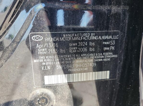 5NPD84LF9HH057409 2017 HYUNDAI ELANTRA Black VIN կոդի պիտակի տեսք