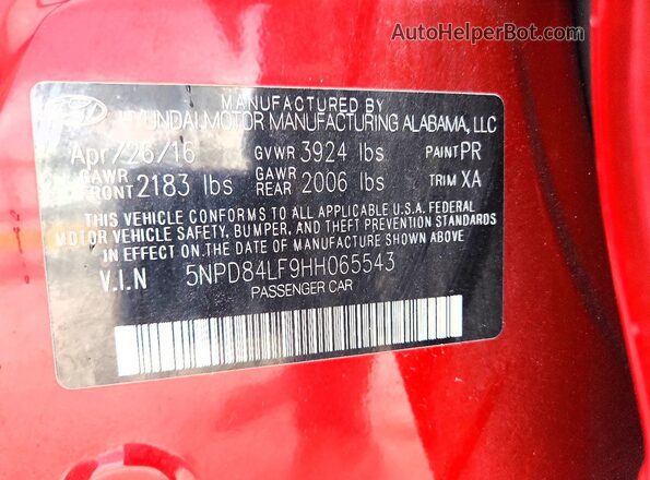 5NPD84LF9HH065543 2017 HYUNDAI ELANTRA Red Շարժիչի բաժամունքի տեսք
