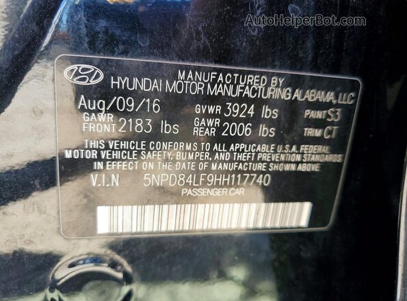 5NPD84LF9HH117740 2017 HYUNDAI ELANTRA Черный Вид наклейки с VIN-кодом