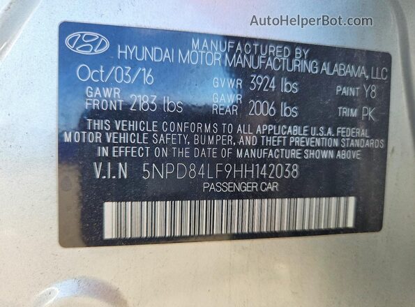 5NPD84LF9HH142038 2017 HYUNDAI ELANTRA Gray Vista del compartimento del motor