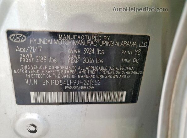 5NPD84LF9JH221652 2018 HYUNDAI ELANTRA Silver VIN კოდის სტიკერის ხედი