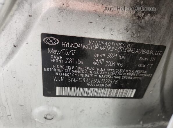 5NPD84LF9JH227578 2018 HYUNDAI ELANTRA Silver ძრავის განყოფილების ხედი