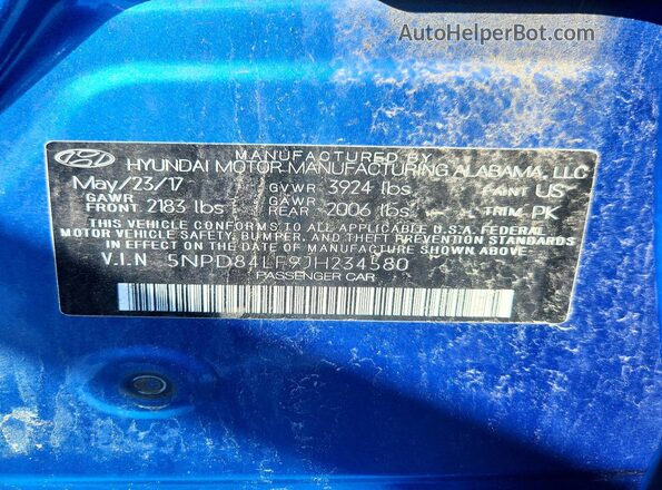 5NPD84LF9JH234580 2018 HYUNDAI ELANTRA Blue Engine compartment view