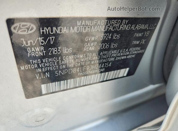 5NPD84LF9JH244154 2018 HYUNDAI ELANTRA Silver ძრავის განყოფილების ხედი