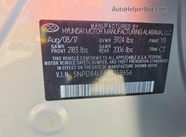 5NPD84LF9JH259656 2018 HYUNDAI ELANTRA Silver VIN sticker view