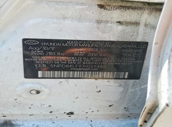 5NPD84LF9JH269488 2018 HYUNDAI ELANTRA White ძრავის განყოფილების ხედი