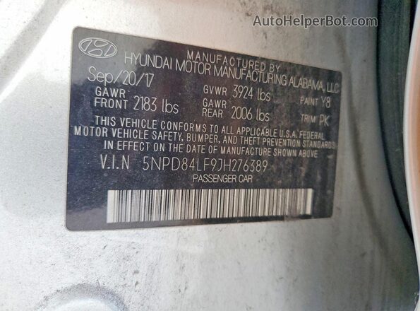 5NPD84LF9JH276389 2018 HYUNDAI ELANTRA Silver Engine compartment view