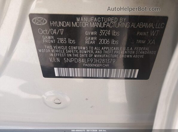 5NPD84LF9JH281379 2018 HYUNDAI ELANTRA Gold Vista del compartimento del motor